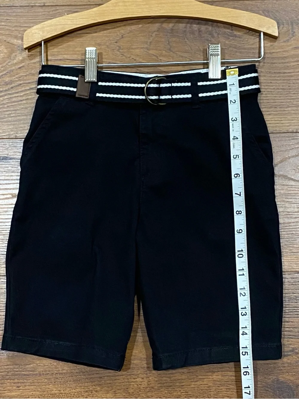Gymboree Boys Black Wrinkle-Resistant Belted Chino Uniform Shorts Size 7